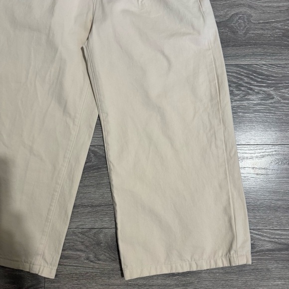 Wide-Leg Boho Women Cream Casual Pleated High Rise Pants Size M Front Pockets - Picture 4 of 11
